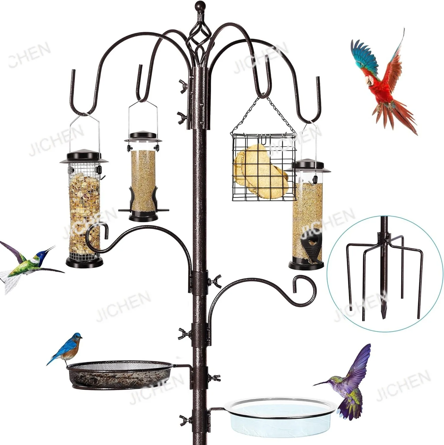 

6 Hook Bird Feeder Station Kit, Wild Bird Feeder Stand Rod, Multi-Feeder Kit Stand