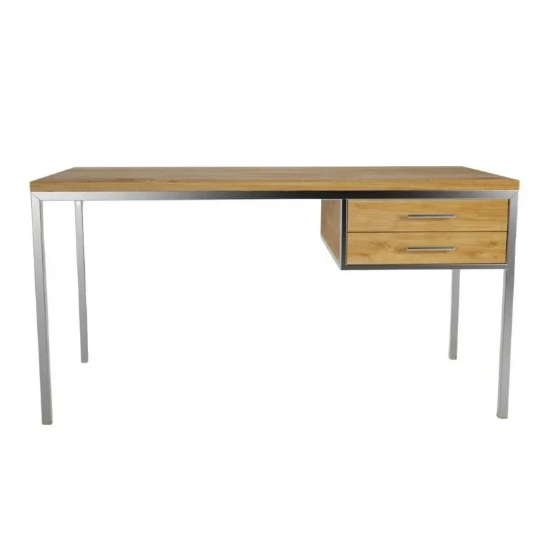 Modern Computer Desk Minimalist Teak Wood Desk with Aluminum Legs Designed for Industrial Office Furniture