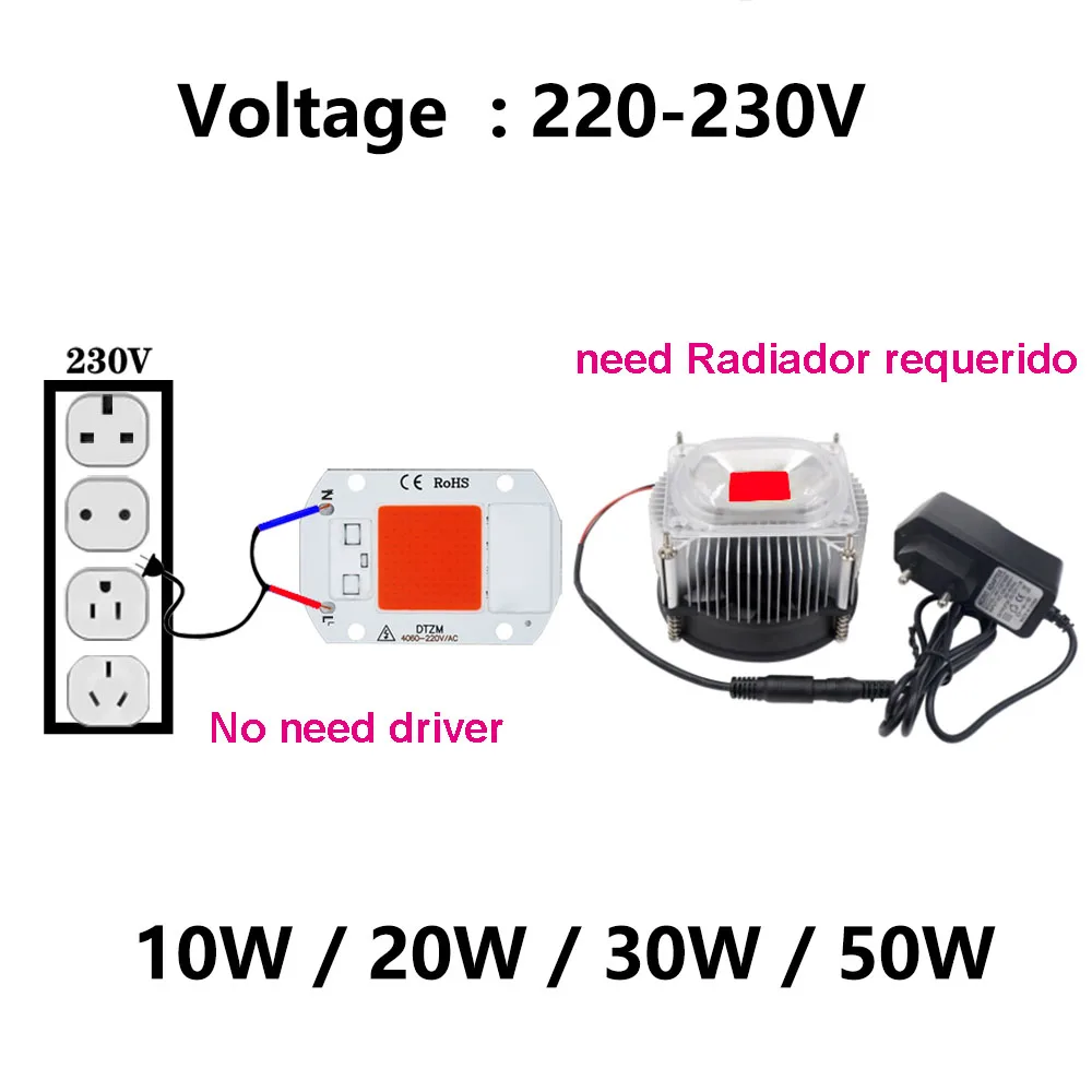 LED Grow Light 5W 10W 20W 30W 50W Full Spectrum COB LED Chip 220V No need driver Phyto Lamp For Indoor Plant Light Seedling Lamp