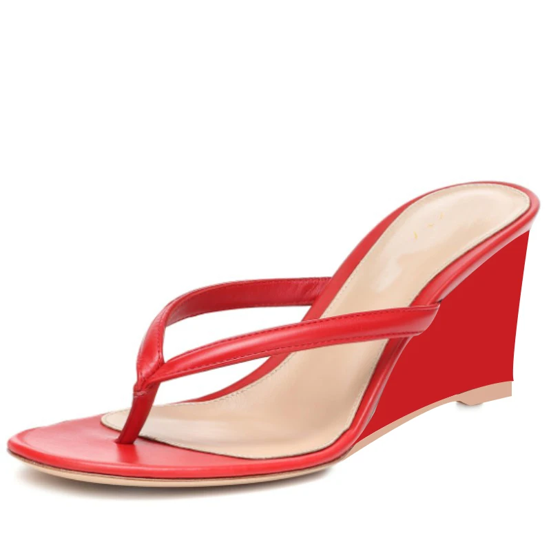 

DIZHUANG Модные женские тапочки на высоком каблуке. Красные шлепанцы. Высота каблука около 6 см. Тапочки на танкетке. Летняя обувь. 34-46