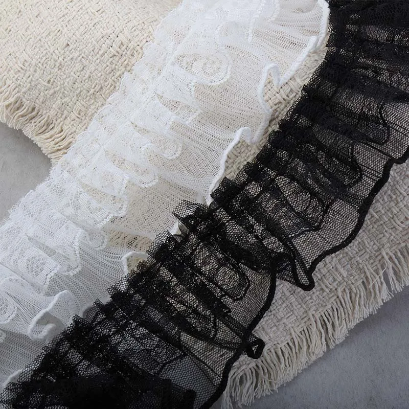 

1lot/41Yards Pleated Lace Trim Double Layers White Black Lace Ruffle Sewing Deocration Fluffy Dress Pettiskirt Curtains Wedding