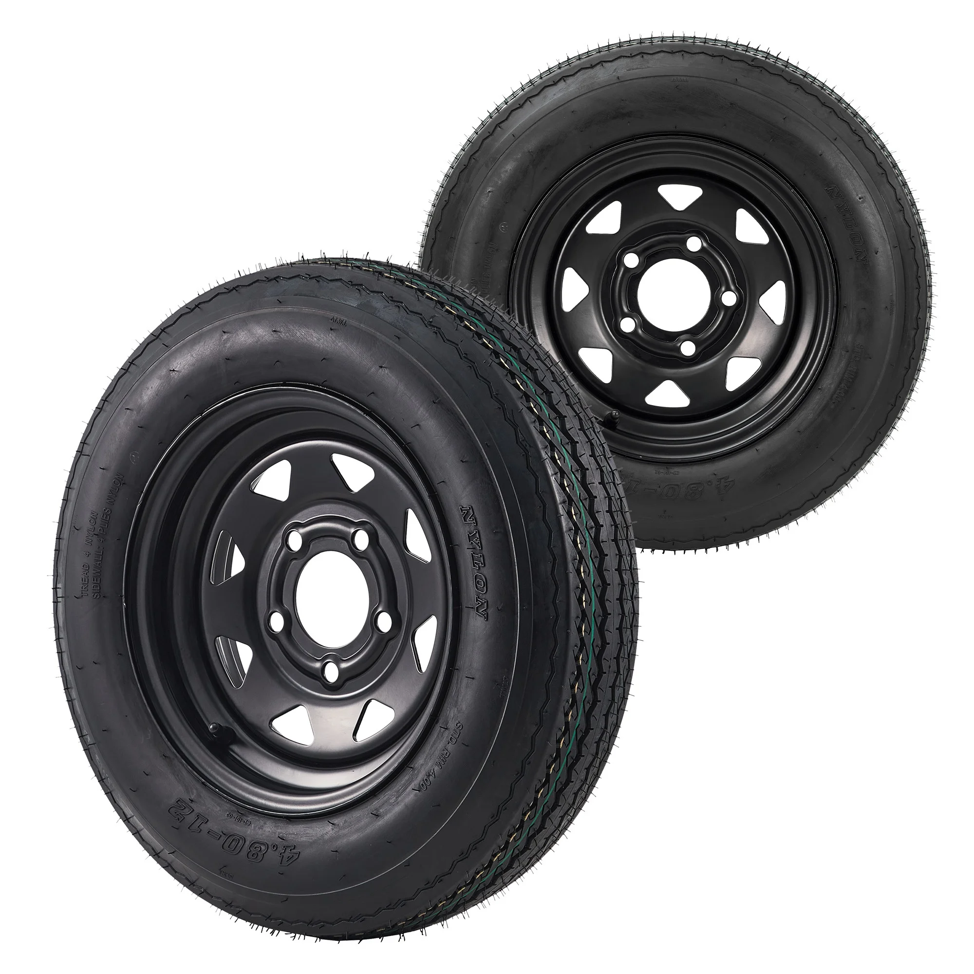 4.80-12 4.80x12 480-12 Trailer Tires with 12 in Rims, 2 Pack 4.80-12 Tire 5 Lug on 4.5 in, Load Range C 6PR, Muti Function Lawn Mower & Tractor Turf & Boat Tire, Black