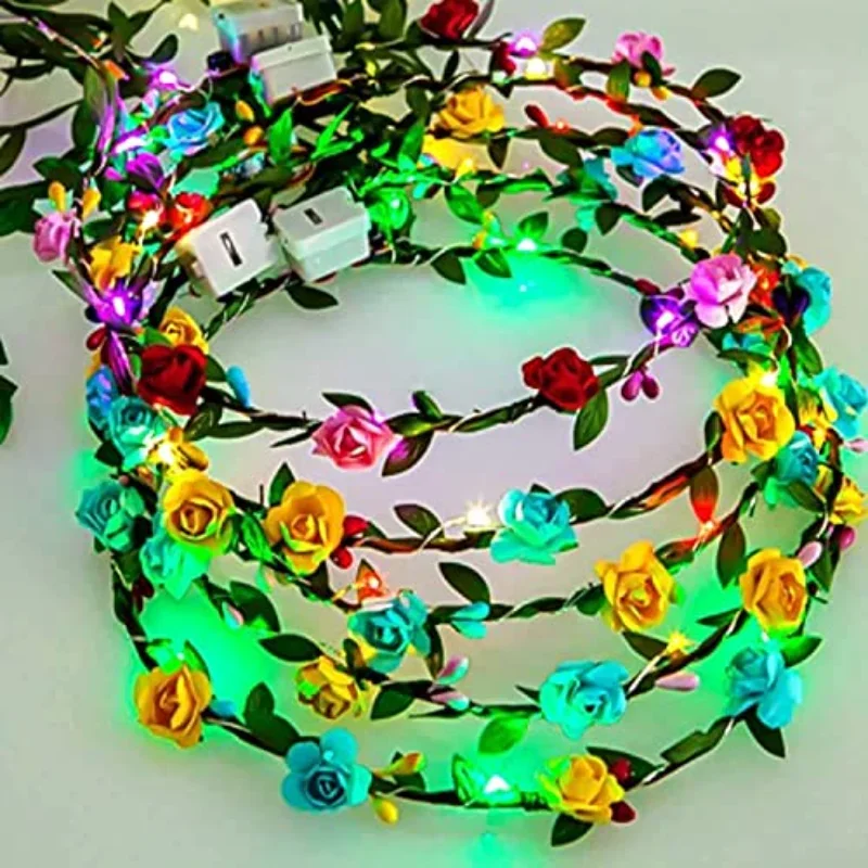 

12pcs Festive Women Girls Light Up Headband Glowing Bohemian LED Flower Crown Wreath Headdress Birthday Wedding