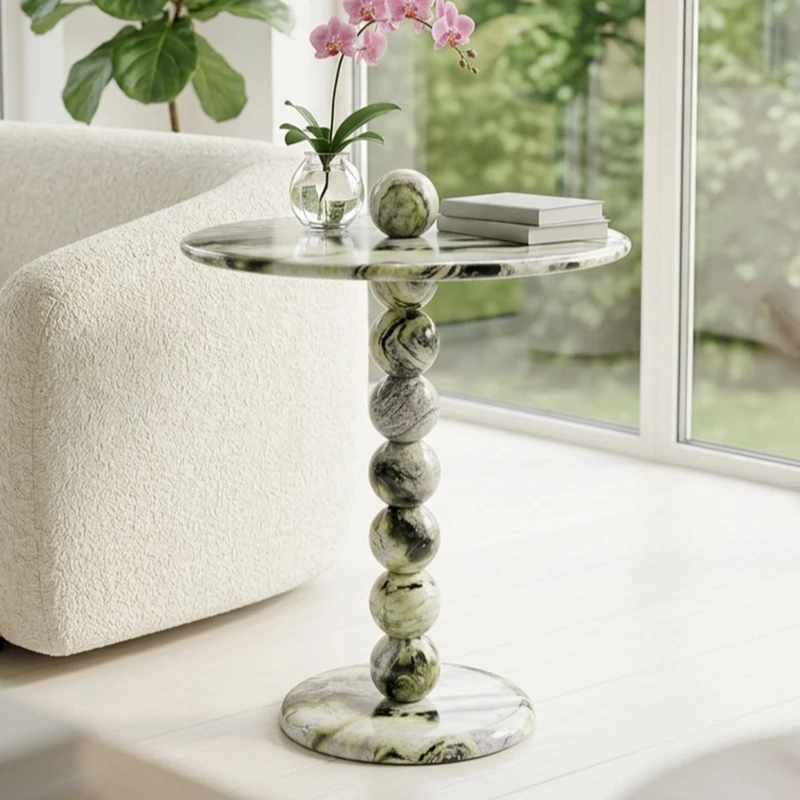 Nordic natural marble sofa edge designer living room household solid wood round small coffee table corner small round table
