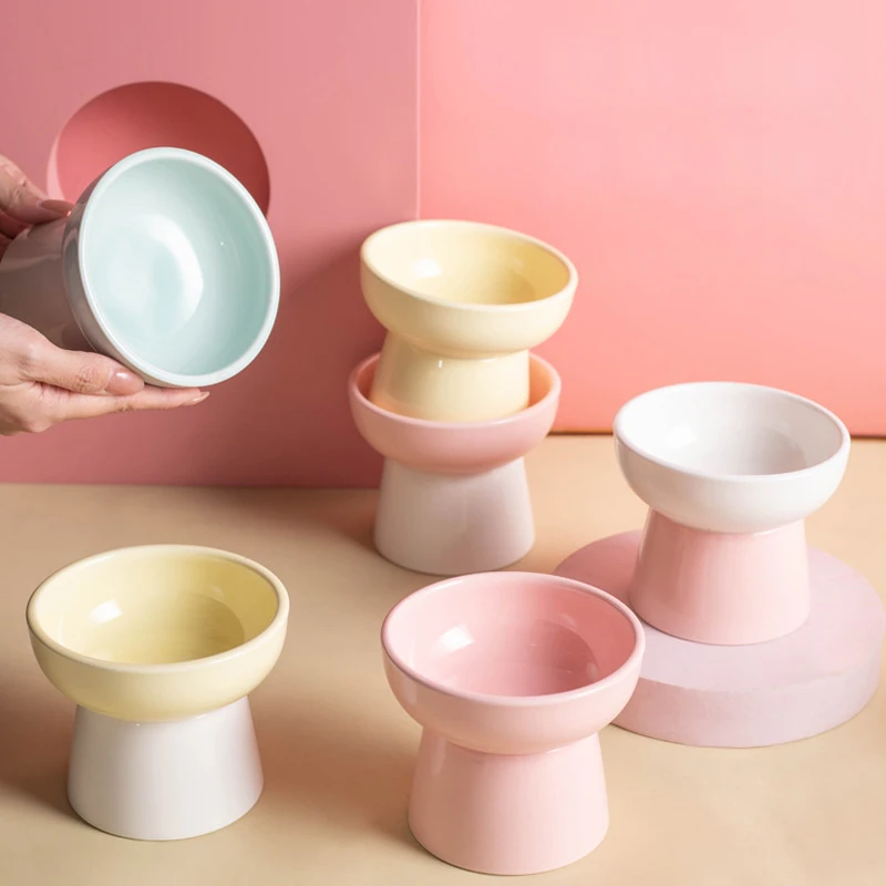 Ceramic Elevated Cat Bowl Protect The Cervical Spine Water Food Bowl Raised Cat Feeder Drinker For Cats Puppy Dog Pet Supplies