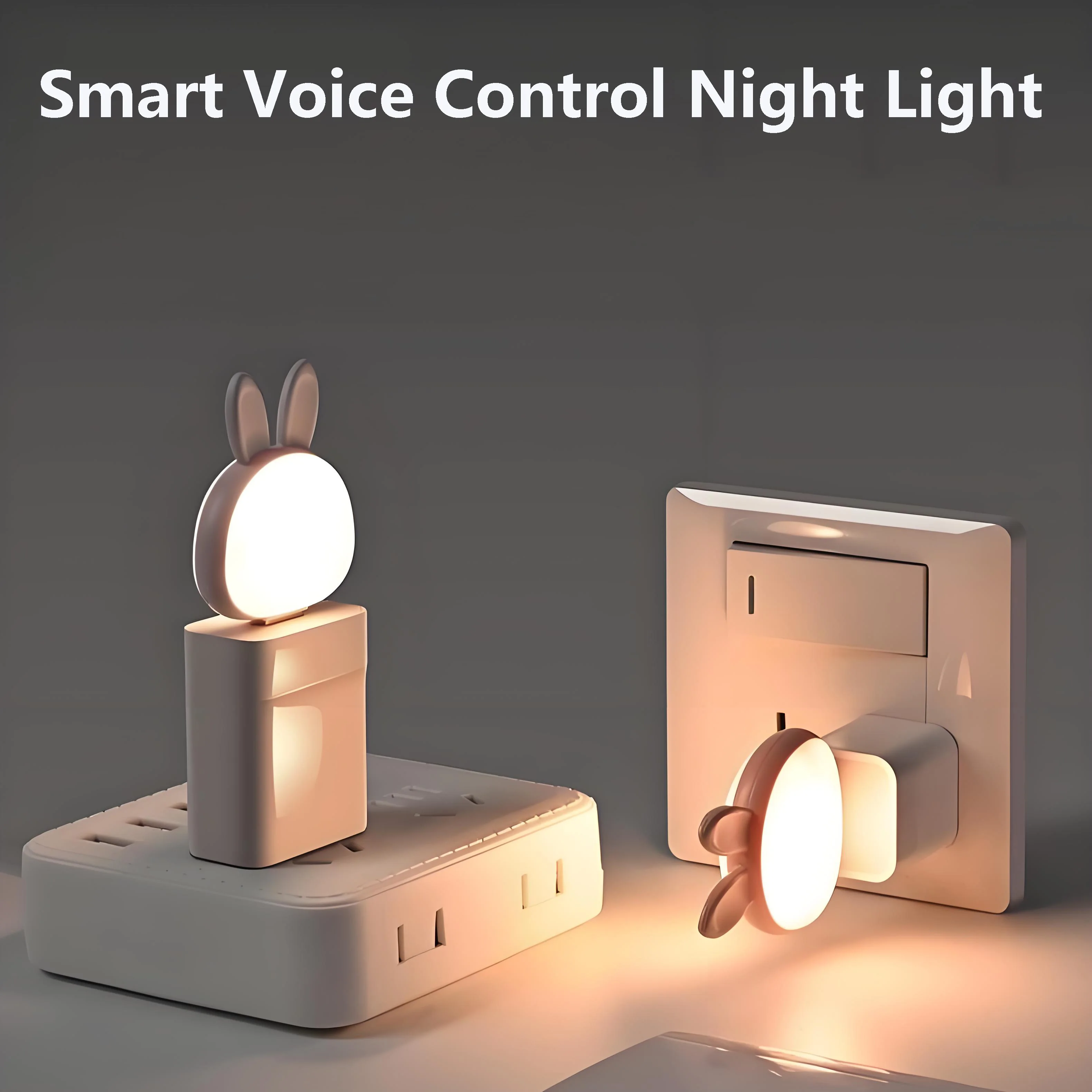 USB Night Light LED Chlidren Cute Cartoon Night Lamp Rabbit Voice Control Lighting for Baby Kid Bedroom Decor Bedside Lamp