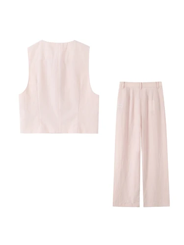 Imagen 2 del producto Moda Mujer con ventilación chaleco corto y bolsillos laterales de cintura alta pantalones de pierna ancha conjuntos femeninos Mujer