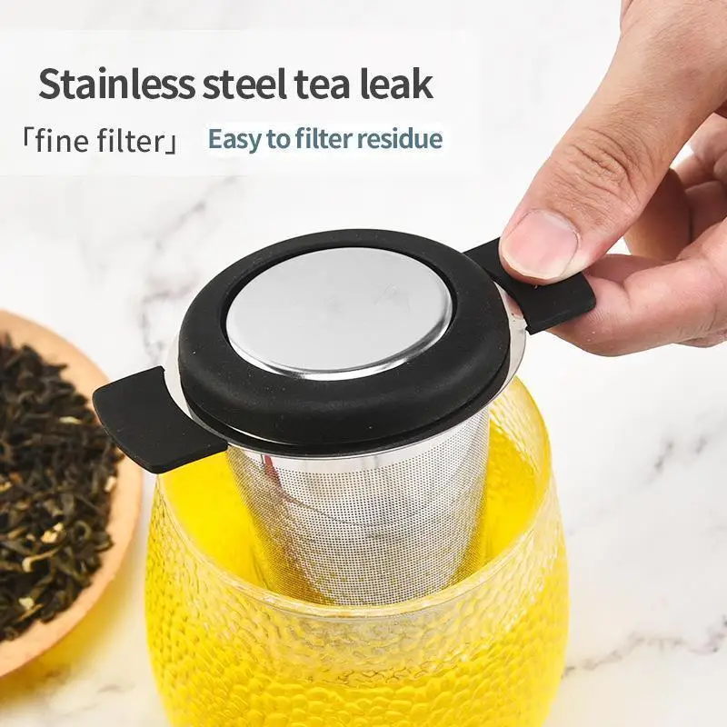 50Pcs Stainless Steel Reusable Tea Infuser Basket Fine Mesh Tea Strainer With Handles Lid Tea Coffee Filters for Loose Tea Leaf