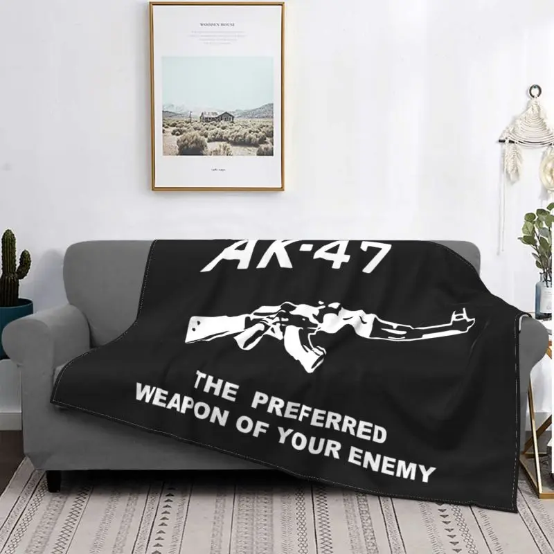 Ak-47 Preferred Weapon Your Enemy Logo Blanket Warmth Bedding Lightweight Faux Fur Mink Sleeping Sheets