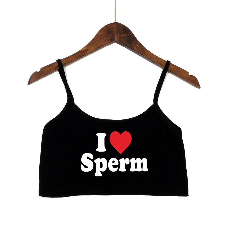 I LOVE SPERM Letters Print Crop Top for Women Sexy Streetwear Girls Casual Clothes Elastic Camis Sleeveless Short Tank Top Bar