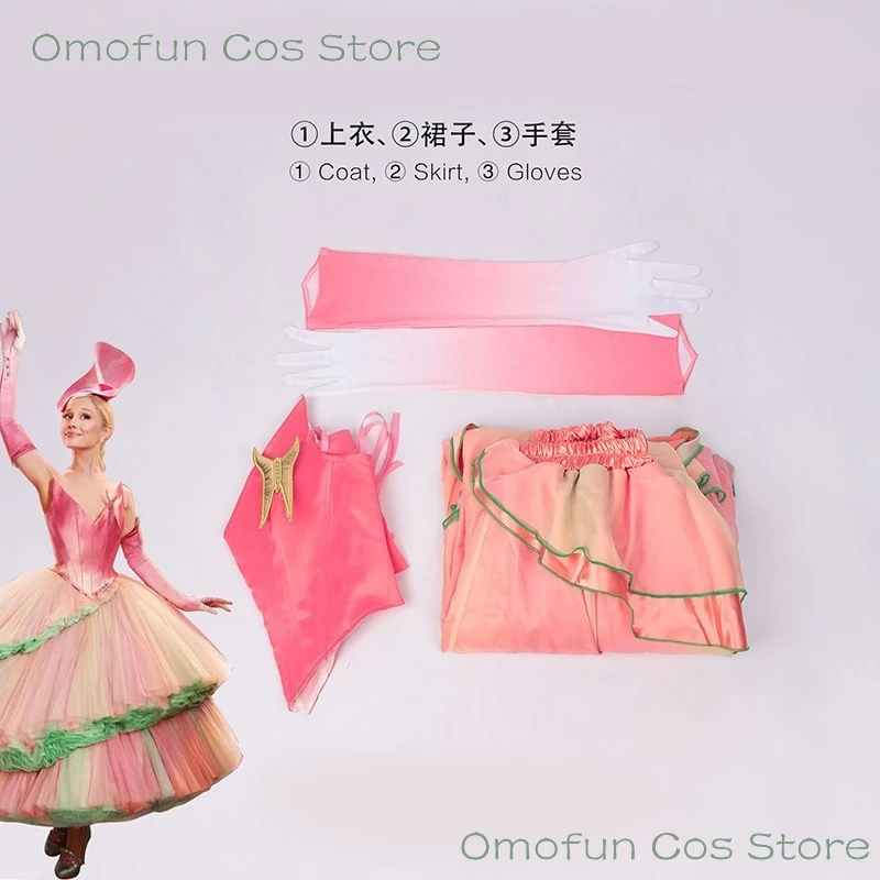 الشريرة 2 Glinda تأثيري الوردي فستان الأميرة فستان طويل يتوهم زي المرأة الساحرة هالوين النساء ملابس الحفلات شعر مستعار فيلم 2025 جديد