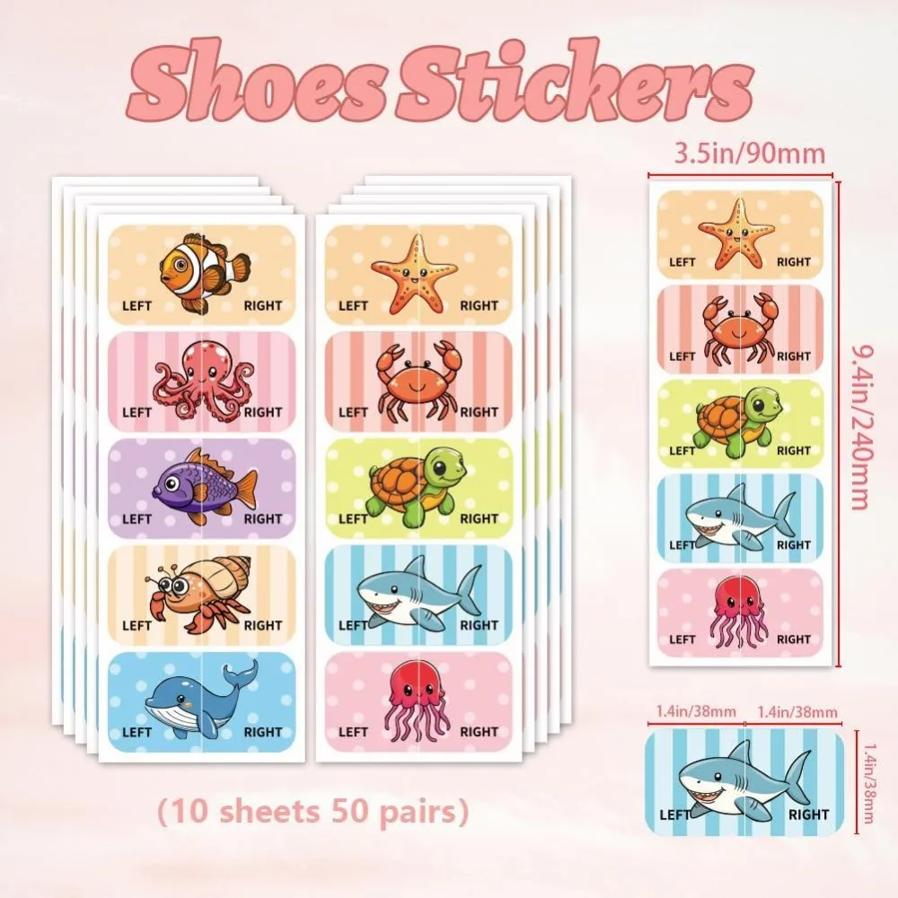 Shoes Stickers for Shoes Learning Left Right Marine Life 100pcs(50 Pairs) Self-Adhesive Shoes Stickers Labels Decals