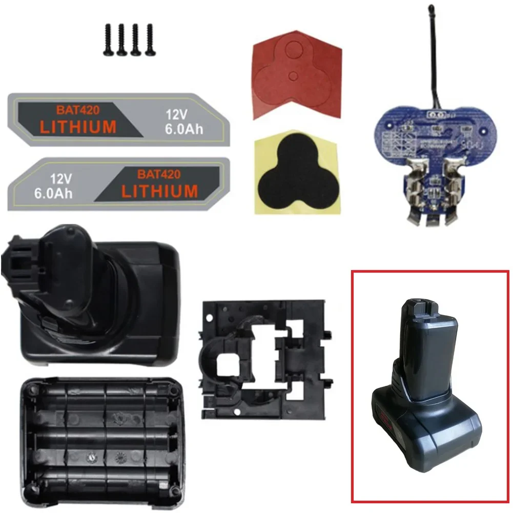 

BAT411 BAT420 Li-ion Battery Plastic Case Shell Box PCB Charging Protection Board Label 6 Core For Bosch 10.8V 12V Battery Cover