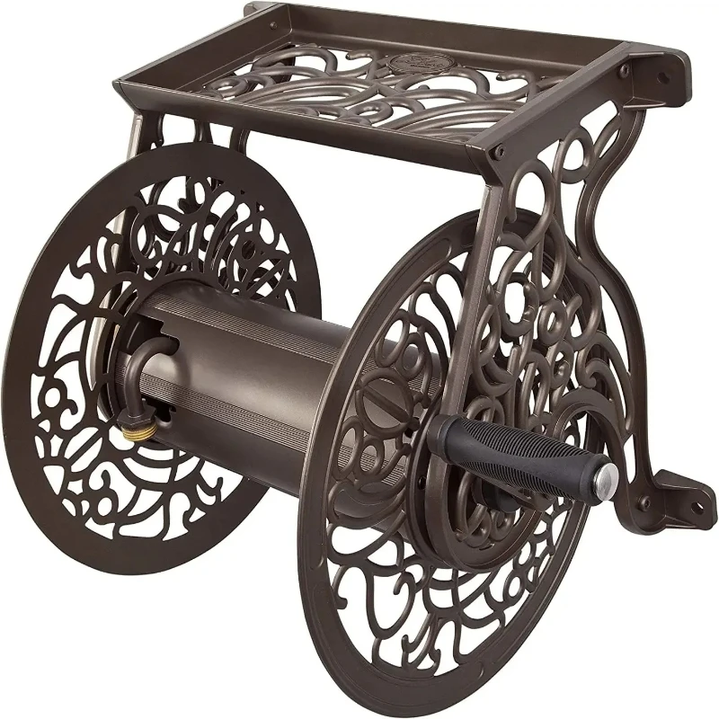 

704 Decorative Cast Aluminum Wall Mount Garden Hose Reel, Holds 125-Feet of 5/8-Inch Hose