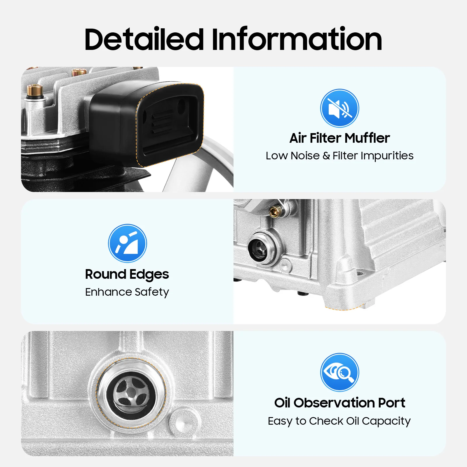 Air Compressor Heads Piston Twin Cylinder Single Stage 2.2KW 250L/66Gal/min 3HP engines for Chemical Textile,Compressed Air