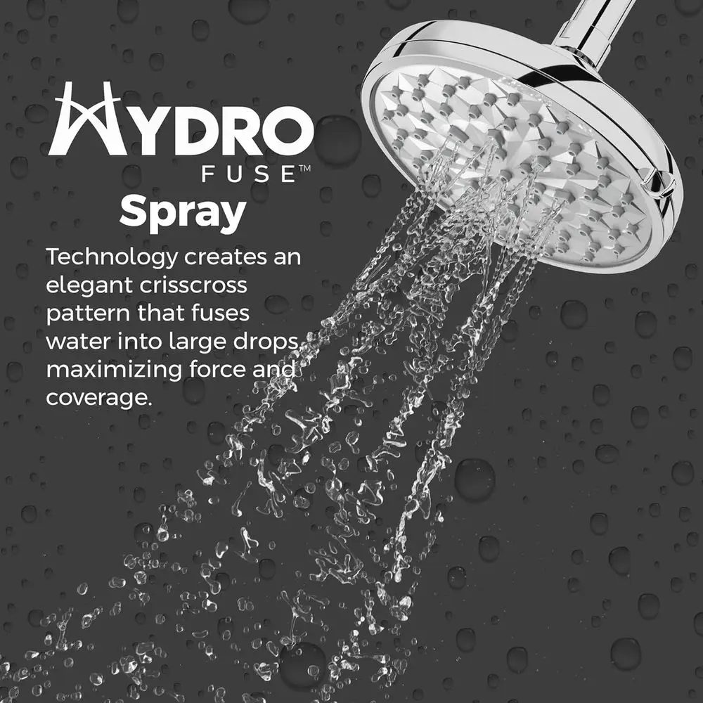 رأس دش HydroFuse ذو 6 وظائف، 2.5 GPM، كروم مصقول، بدون ذراع، موديل 015HF01CC