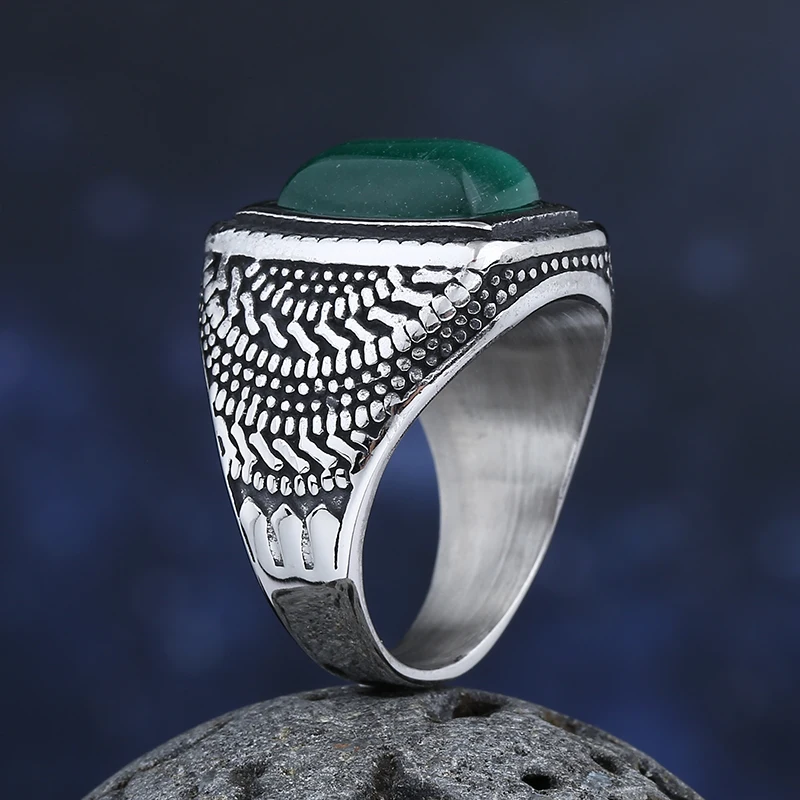 Onlysda Retro Wholesale Retro Jewelry Stone Rings For Men Titanium Steel Inlaid Three Colors Onyx Gemstone Ring Men Gift OSR770