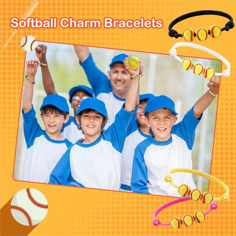 20Pcs Softball Bracelet Party Favors Softball Beads Friendship Bracelets Adjustable Beaded Bracelet Softball Gifts