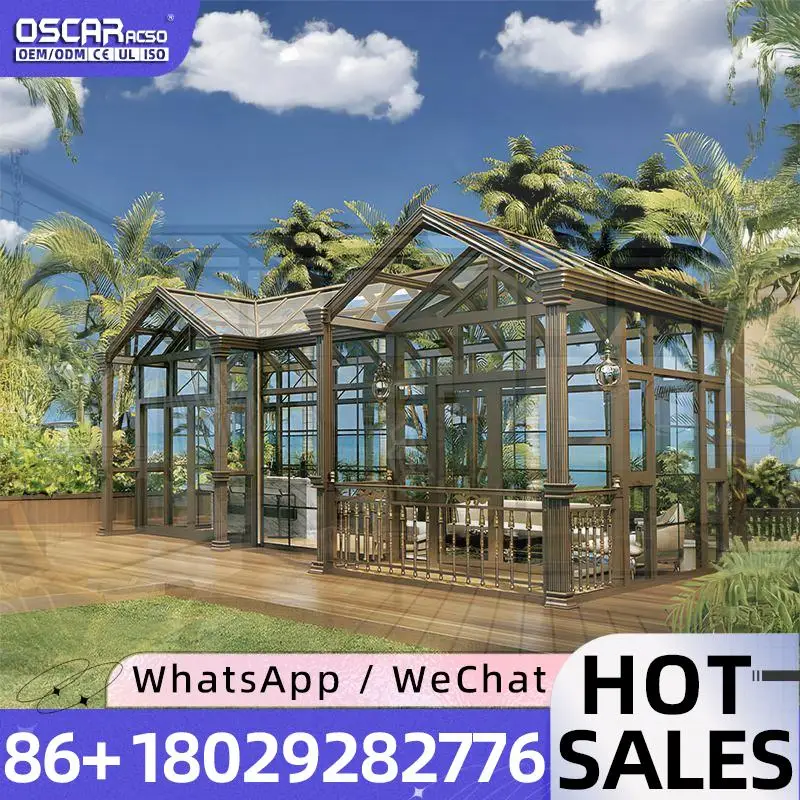 Folding Aluminum Glass Sunroom System LED Customizable Quick Assembly No Foundation US UK Garden Patio Poolside sunroom