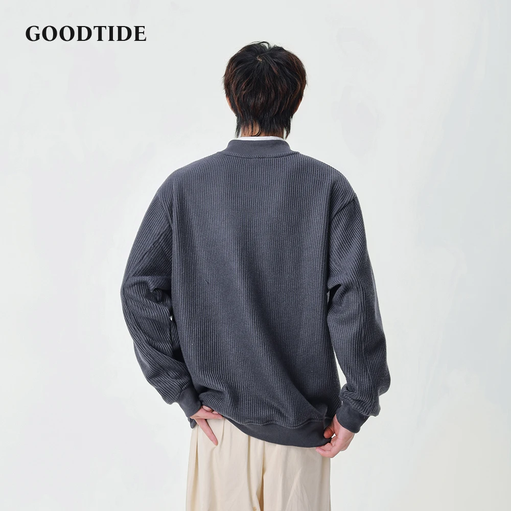 سويت شيرت رجالي غير رسمي برقبة وهمية 2025 شتاء جديد نمط مضلع ومزخرف وتصميم فضفاض مناسب بلوفر مريح #2