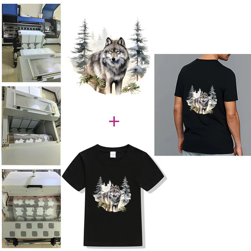 Ink wash style natural scenery forest Transfers Wild Wolf Painting Vinyl Heat Transfer Patch For Clothes Applique Stickers