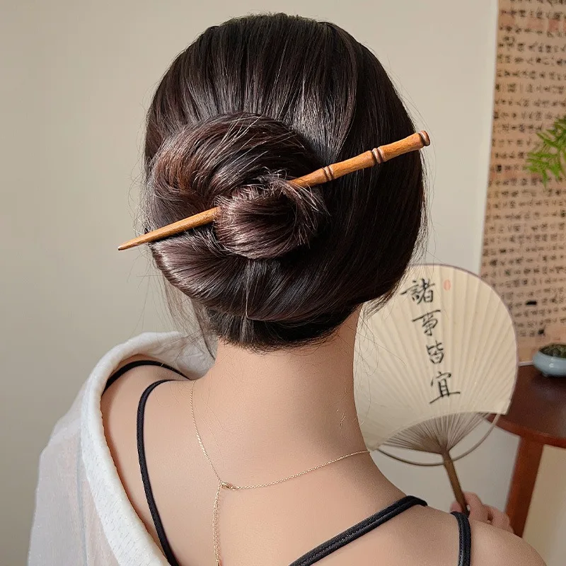 Chinese Bamboo Shaped Traditional Classical Culture Women's Bamboo Knot Hair Clip Fork Hair Clip Retro Wood Decoration