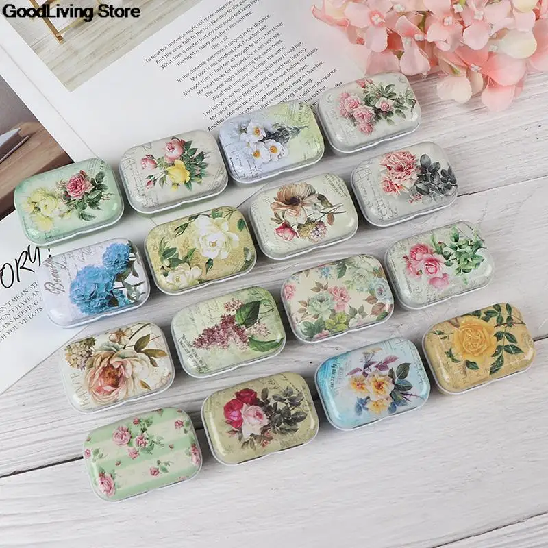 1PC Vintage Flower Printing Mini Tin Box For Jewelry Wedding Favor Metal Candy Box Decorative Storage Boxes Gift Home 6x4x2.5cm