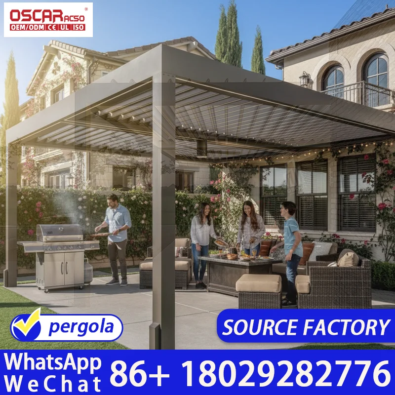 Detached Outdoor Aluminum Glass Sunroom with Bioclimatic Pergola Louver Roof Ideal Patio Conservatory Winter Garden Backyard Eur