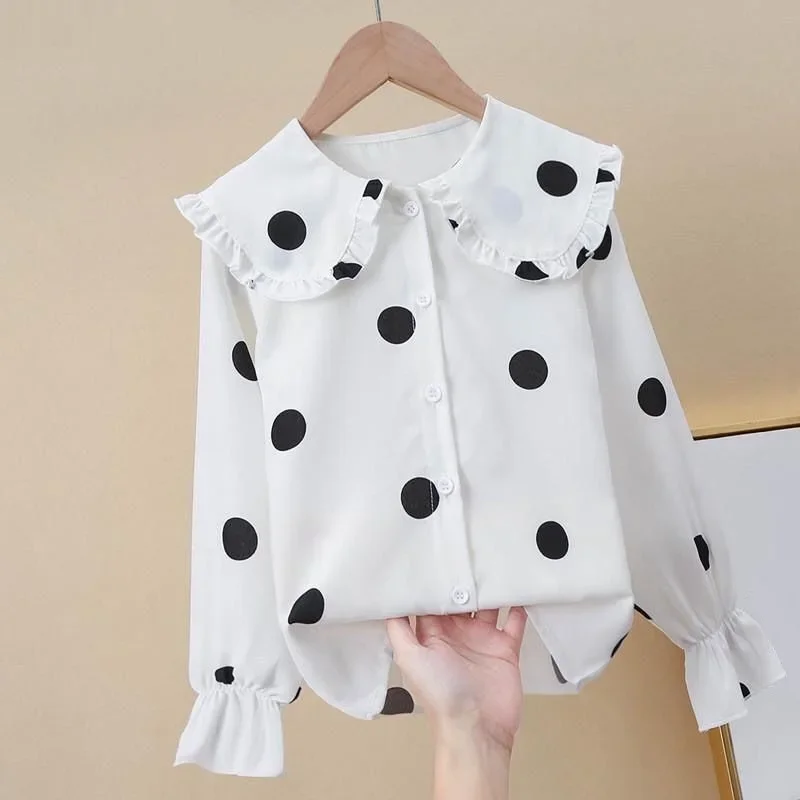 

Spring Fall Baby Toddler Teenage Girls Polka Dot Blouse Girl Shirt Long Sleeve Kids Shirts Tops Children Clothes 6 8 10 12 Years