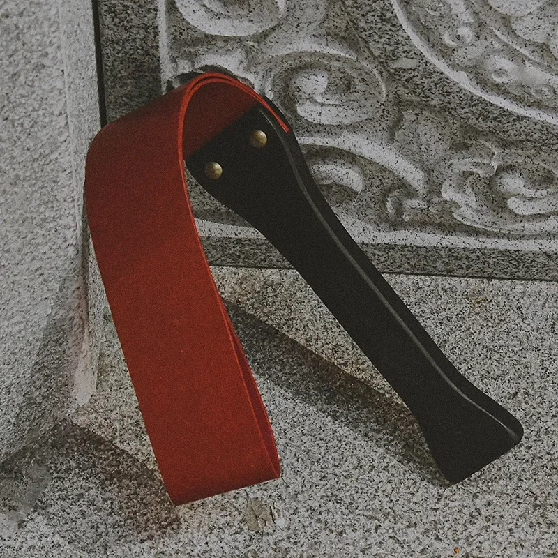 19.3" Handwork Make Ancient Wooden Handle Red Genuine Cow Leather Deluxe Riding Crop Whip