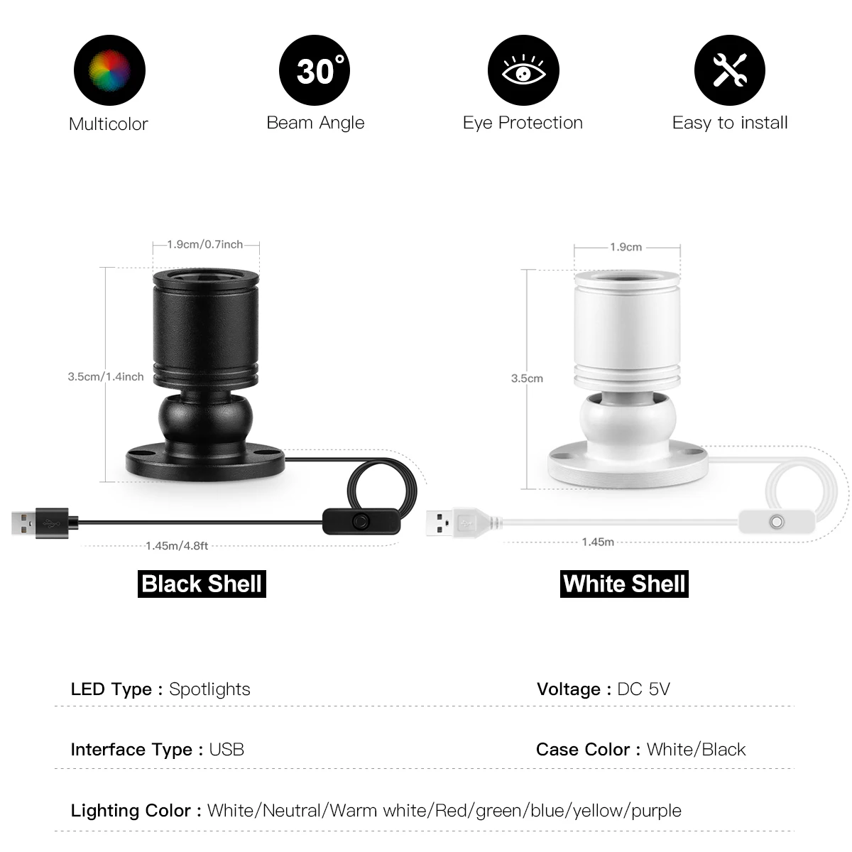 Picture 3: 1W 5V Mini USB LED Spotlight Indoor Lighting Surface Mounted Spot Lights For Showcase Cabinet Multicolor Choose