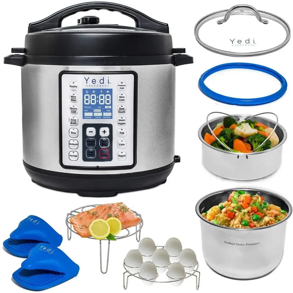 9-in-1 Multi-Function Electric Pressure Cooker with Recipe Book Deluxe Accessories Instant Cook Slow Cook Steam Sauté Rice