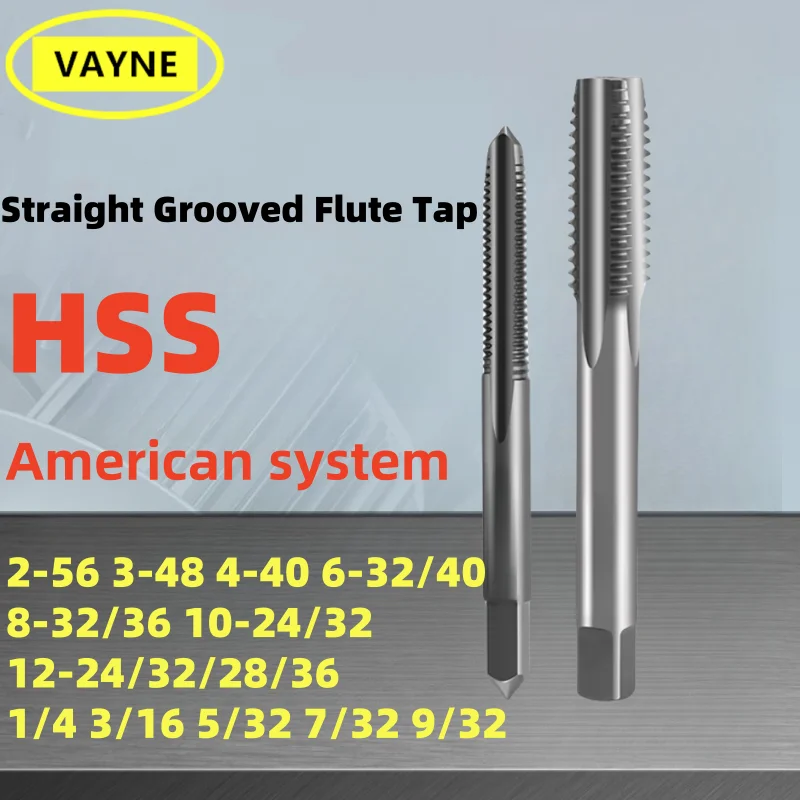 1PCS HSS American Fine Straight Grooved Flute Tap UNC UNF UNEF 2-56 3-48 4-40 6 8 10 12 1/4 3/16 5/32 7/32 9/32 Right Hand taps