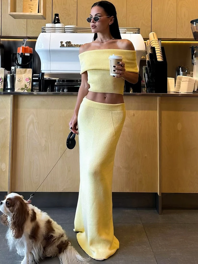 

Talenza Весенняя длинная юбка из двух предметов, женский элегантный вязаный топ без рукавов с разрезом, длинное платье, комплект, повседневный женский комплект длинного платья 2025 года