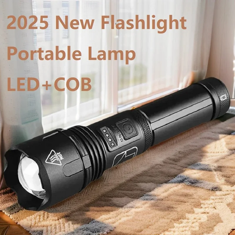 

2025 Newest Lamp High Power LED Flashlight With COB Lights Powerful USB Rechargeable Tactical Torch Camping Fishing Work Lantern