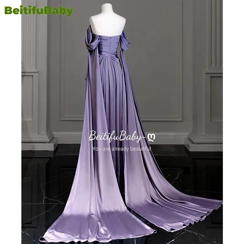 BeitifuBaby Women's Evening Party Dress Off-shoulder Ruched Sexy Long Floor Mopping Evening Gown Stain Formal Dresses for Women