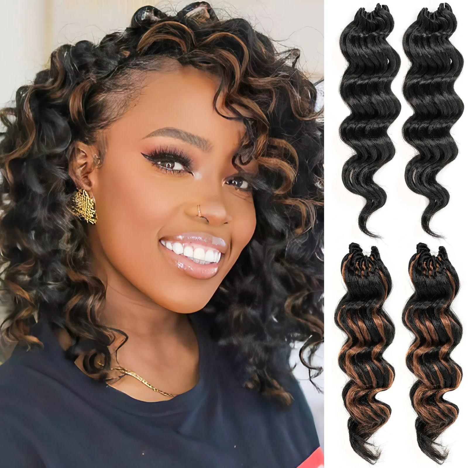 

African black deep twisted mixed color wavy crochet hair 15 synthetic braided extensions dirty braids curly hair