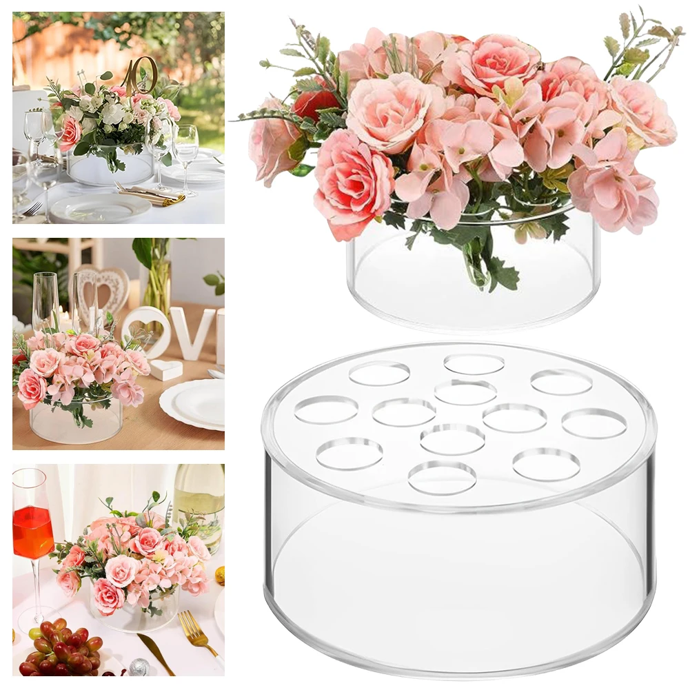 Transparent Acrylic Vase Circular Living Room Creative Porous Flower Arrangement Container Decorative Vase 12 Holes