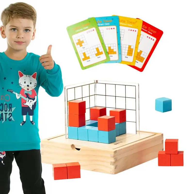 Kids Math Learning Tools Three View Box Brain Game Train Logical Thinking Develop Spatial Recognition With Wood Toys For School