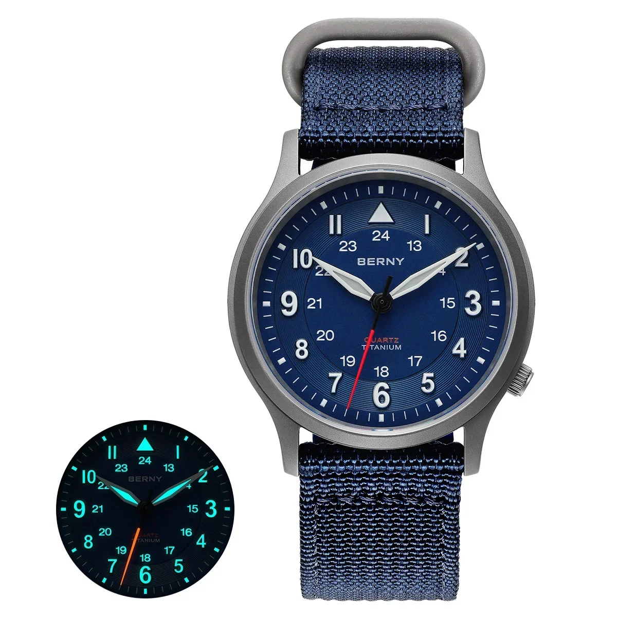 BERNY Volltitan-Uhren für Herren, Outdoor-Quarz-Herren-Feldarmbanduhr VH31, superleuchtende, leicht ablesbare Uhr mit Saphirglas