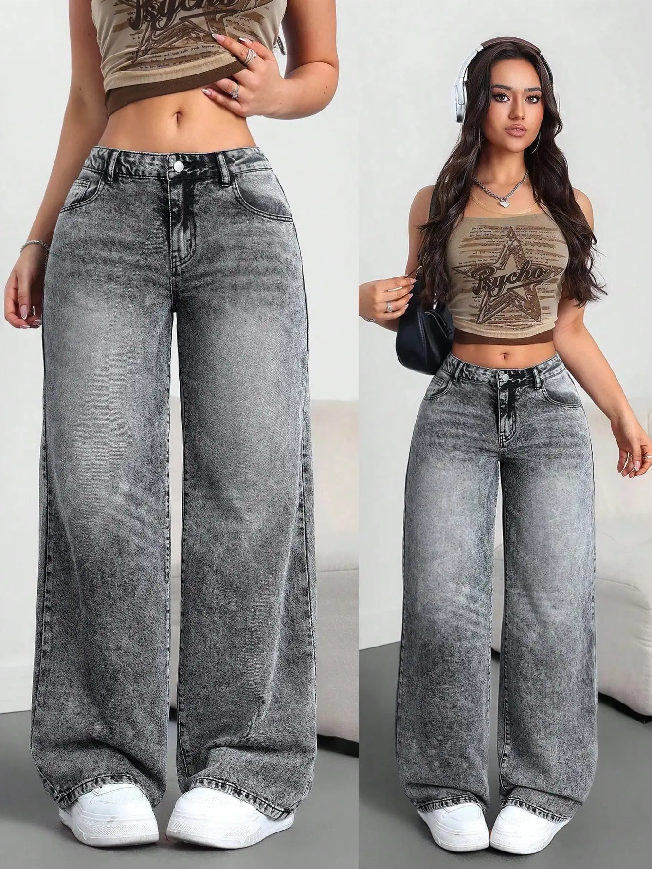 

Женские джинсы с высокой талией, широкими штанинами, рваные, свободного кроя, винтажная стирка