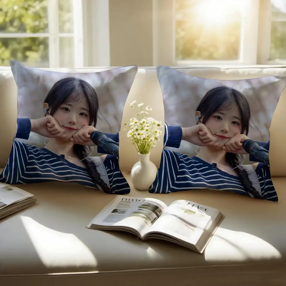 Gentle Kpop Member Q-QWER Hina Cushion Cover Pillowcase Anti-dustmite Invisible Zipper Short Plush Sofa Cushion
