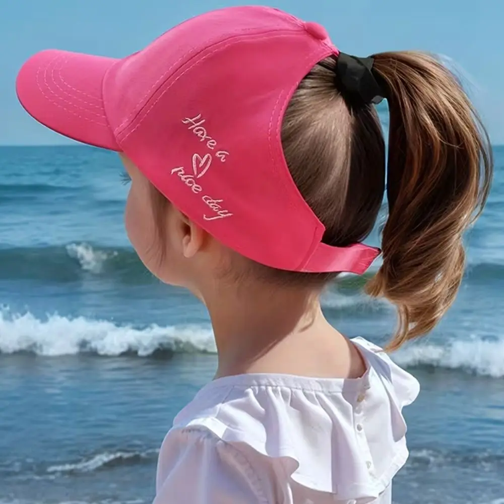 Heart-embroidered Baseball Cap for Girls Breathable Cute High Ponytail Cap UV Protection Sun Protection Tool