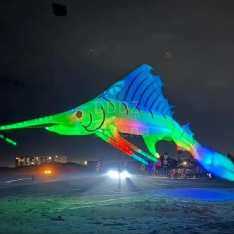 DDDZ 17m LED Swordfish show kite pendant line laundry 40D RIPSTOP NYLON Outdoor Fun for adults, Beach Park Festival Toy