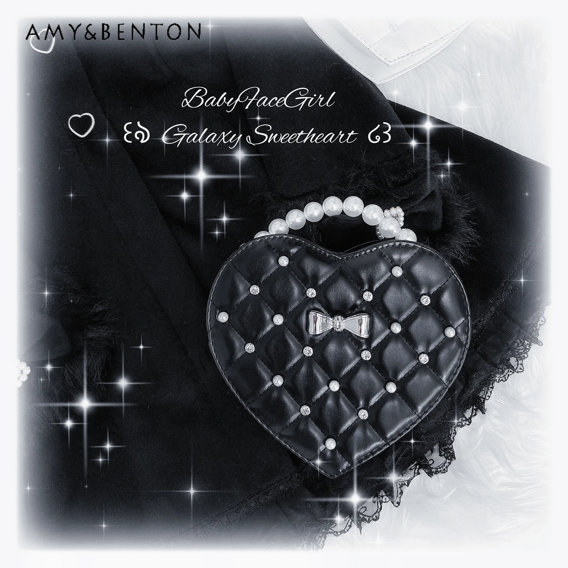 Sweetheart Girl Mass-Produced Japanese Pearl Rhinestone Bow Mine Series Heart Handbag Korean Ins Daily Shoulder Bag Women