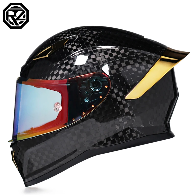 Motorcycle helmet: made of carbon fiber, large tail with night vision lens, full coverage motorcycle helmet