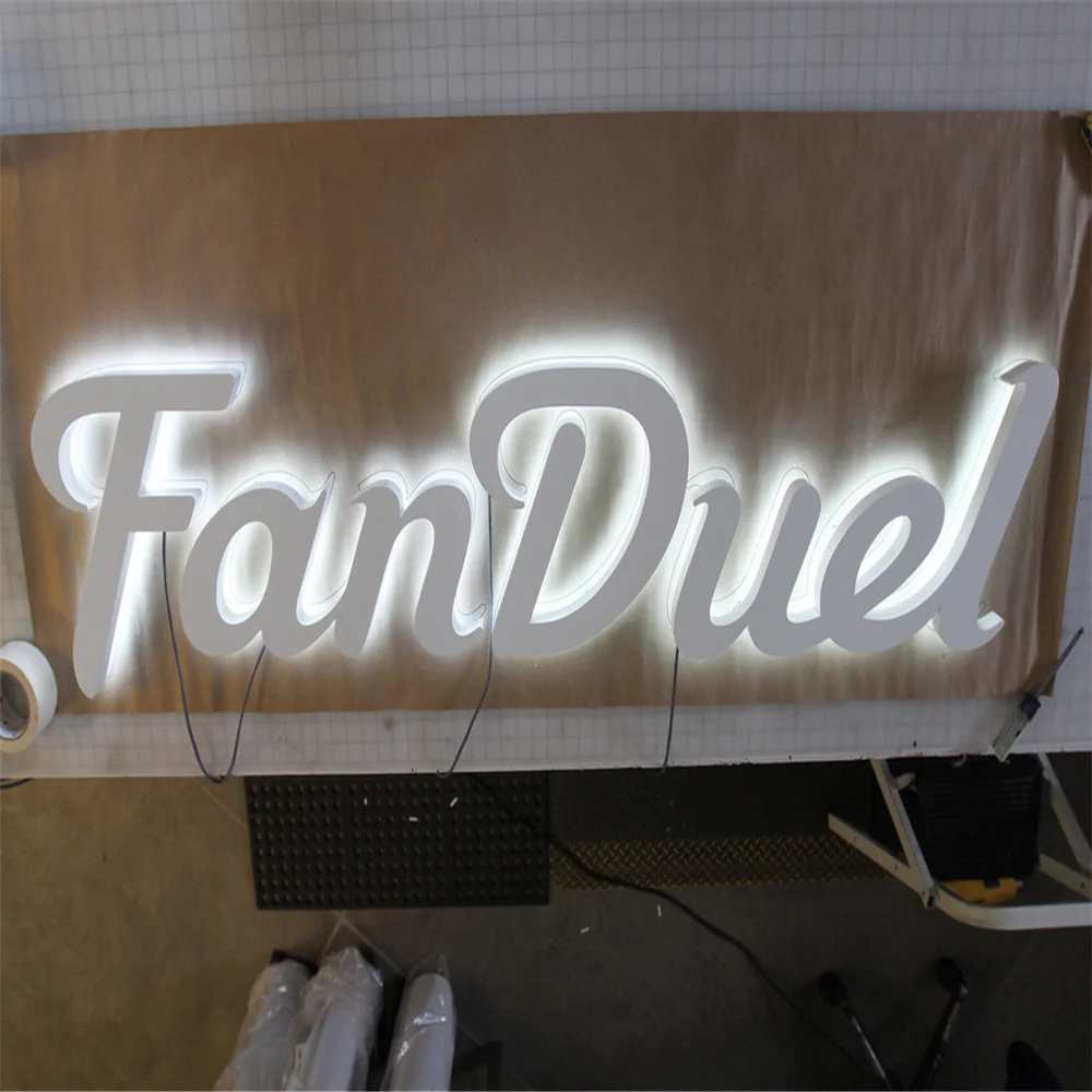 Factory Outlet Exterieur Rvs 3D Back Lit Led Letters, Custom Outdoor Metalen Halo Verlichte Uithangborden