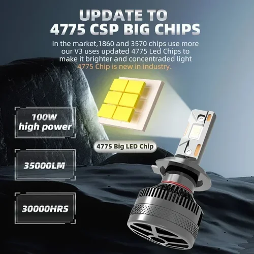 Imagen 2 del producto SANVI-faro LED V3 para coche, accesorio de alta potencia, 12V, 200W, 5500K, 35000LM, 4775 CSP, Chips grandes, para H4, H7, H11, 9005, 9006, 9012, nuevo