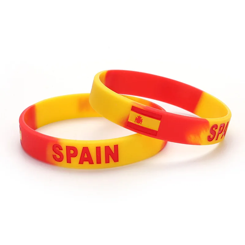 2pcs Engrave Spain Flag Bracelet Men Women Silicone Wristband Bangle Sport Rubber Band National Day Patriotic Gift Accessories