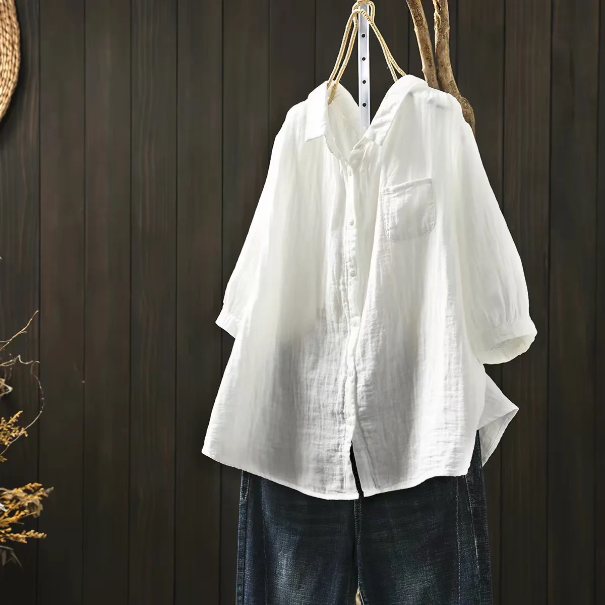 

Plus size women clothing Japanese style cotton yarn pink blue green white solid shirts and blouses for women oversize shirts